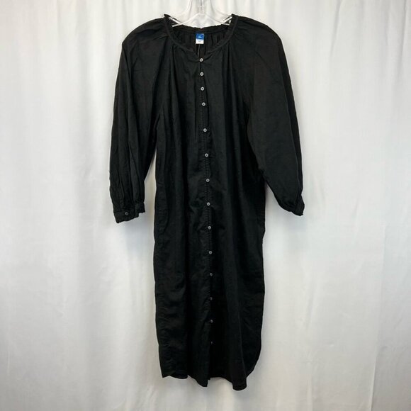 Old Navy Button Up Shift Dress Black Ruffle Jewel Neck 3/4 Sleeve S Tall New - Picture 1 of 12